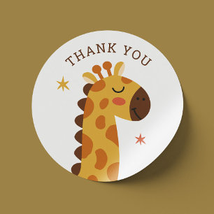 Cute Giraffe Thank You. Safari Kids Birthday Party Classic Round Sticker