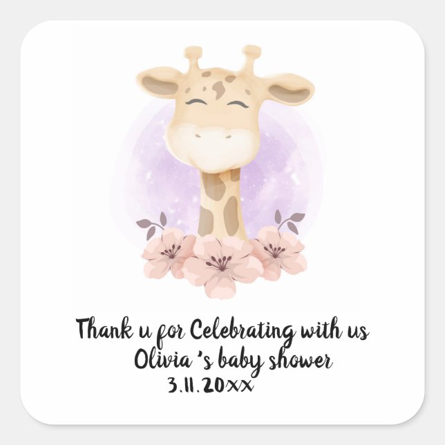 Cute giraffe thank you Square Stickers (Front)