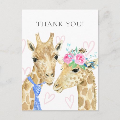 Cute giraffe themed thank you postcard