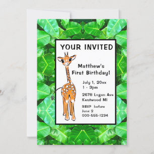 Cute Giraffe tropical leaves safari friends Invitation
