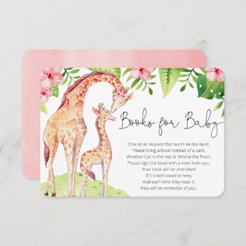 Cute giraffe tropical pink greenery books for baby enclosure card