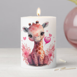Cute Giraffe Valentines Day Animal Lover Pillar Candle