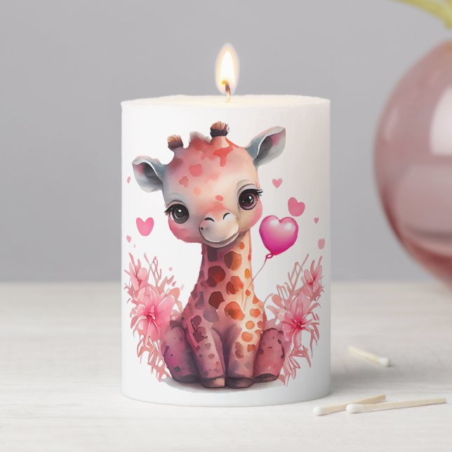 Cute Giraffe Valentines Day Animal Lover Pillar Candle (In Situ)
