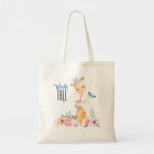 Cute Giraffe Walk Tall Typography Tote Bag