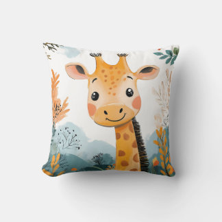 Cute Giraffe Watercolor Kids Illustration Nursery Throw Pillow