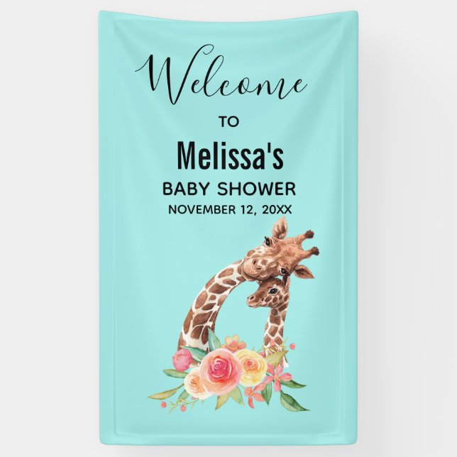 Cute Giraffe Watercolor Mom & Babe Baby Shower Banner (Vertical)