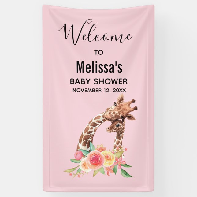 Cute Giraffe Watercolor Mom & Babe Baby Shower Banner (Vertical)