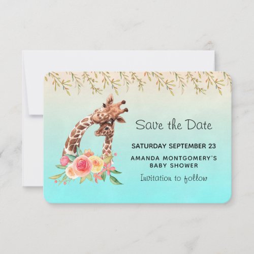 Cute Giraffe Watercolor Mom  Babe Baby Shower Save The Date