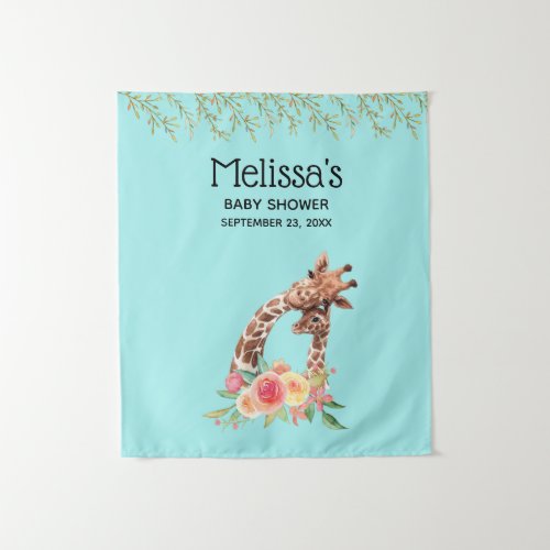 Cute Giraffe Watercolor Mom  Babe Baby Shower Tapestry