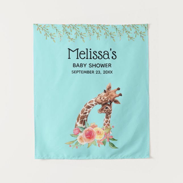 Cute Giraffe Watercolor Mom & Babe Baby Shower Tapestry (Front)