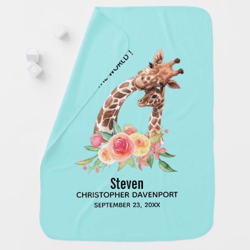 Cute Giraffe Watercolor Mom  Baby Baby Blanket