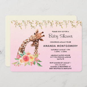 Cute Giraffe Watercolor Mom & Baby Baby Shower Invitation