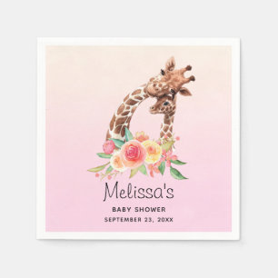 Cute Giraffe Watercolor Mom & Baby Baby Shower Napkins