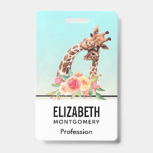 Cute Giraffe Watercolor Mom & Baby Badge