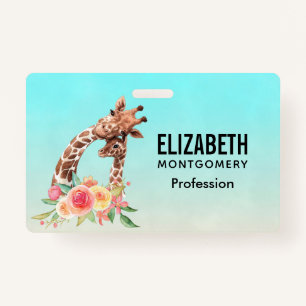 Cute Giraffe Watercolor Mom & Baby Badge