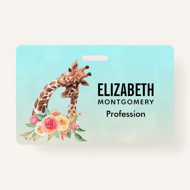 Cute Giraffe Watercolor Mom & Baby Badge (Front)