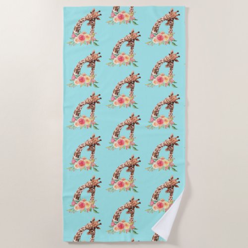 Cute Giraffe Watercolor Mom  Baby Beach Towel