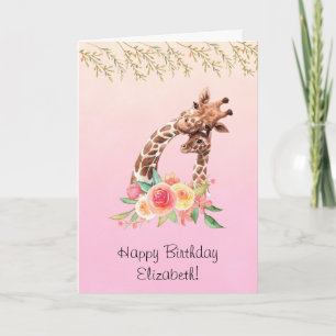 Cute Giraffe Watercolor Mom & Baby Birthday Card