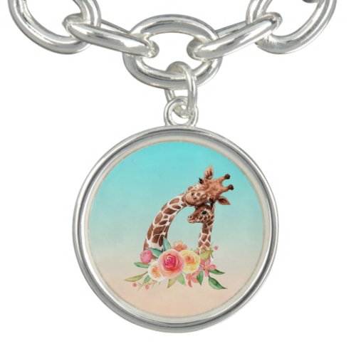 Cute Giraffe Watercolor Mom  Baby Bracelet