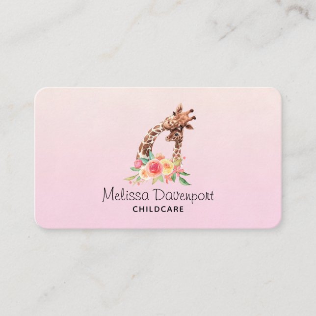 Cute Giraffe Watercolor Mom & Baby Business Card (Front)