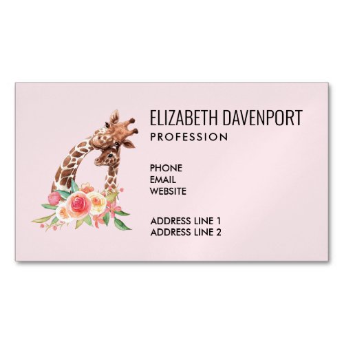 Cute Giraffe Watercolor Mom  Baby Business Card Magnet