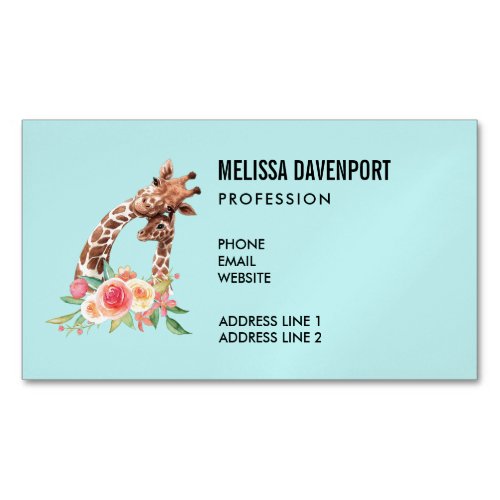 Cute Giraffe Watercolor Mom  Baby Business Card Magnet