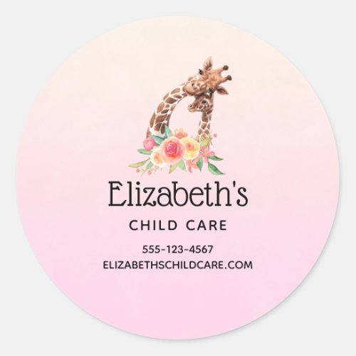 Cute Giraffe Watercolor Mom  Baby Business Classic Round Sticker