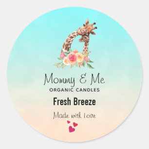 Cute Giraffe Watercolor Mom & Baby Candle Soap Classic Round Sticker