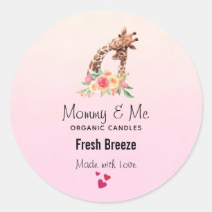 Cute Giraffe Watercolor Mom & Baby Candle Soap Classic Round Sticker