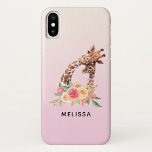 Cute Giraffe Watercolor Mom & Baby iPhone X Case