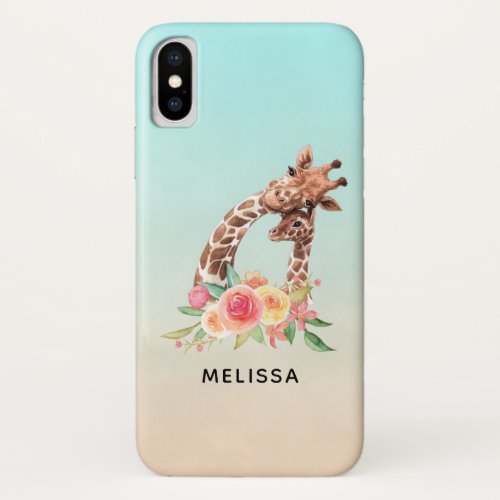 Cute Giraffe Watercolor Mom  Baby iPhone X Case