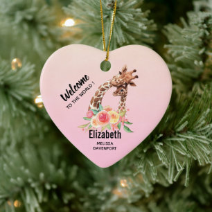 Cute Giraffe Watercolor Mom & Baby Ceramic Ornament