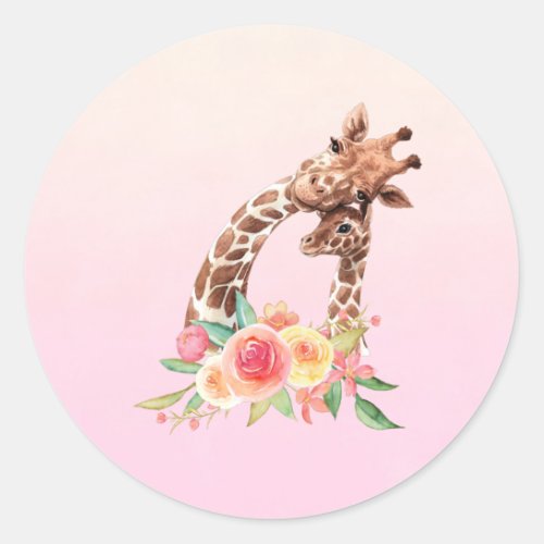 Cute Giraffe Watercolor Mom  Baby Classic Round Sticker