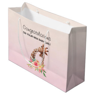 Cute Giraffe Watercolor Mom & Baby Congratulations Large Gift Bag
