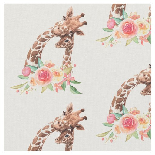 Cute Giraffe Watercolor Mom & Baby Fabric