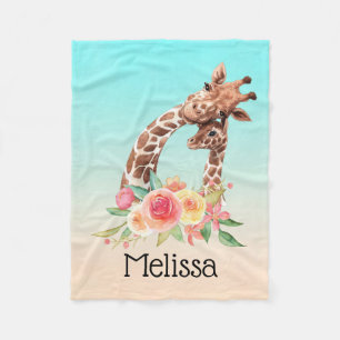Cute Giraffe Watercolor Mom & Baby Fleece Blanket