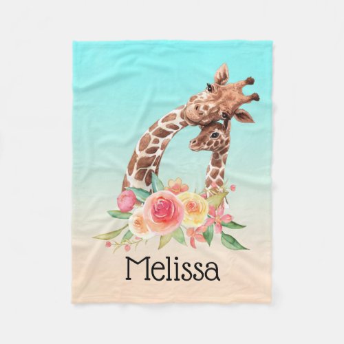 Cute Giraffe Watercolor Mom  Baby Fleece Blanket
