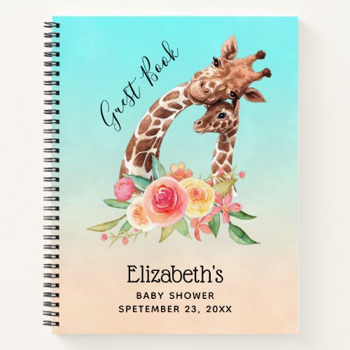 Cute Giraffe Watercolor Mom  Baby Guest Book