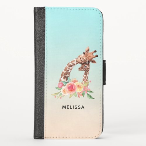 Cute Giraffe Watercolor Mom  Baby iPhone X Wallet Case