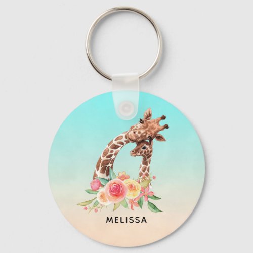 Cute Giraffe Watercolor Mom  Baby Keychain