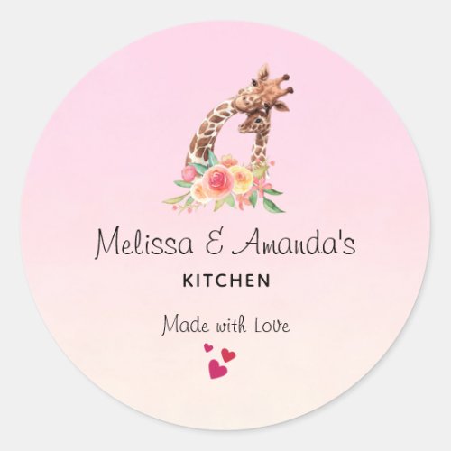 Cute Giraffe Watercolor Mom  Baby Kitchen Classic Round Sticker