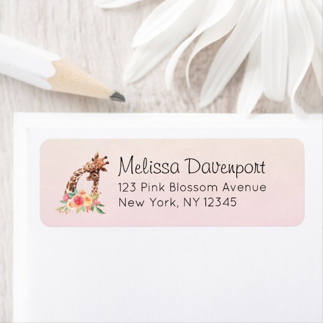 Cute Giraffe Watercolor Mom & Baby Label (Insitu)