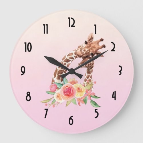 Cute Giraffe Watercolor Mom  Baby Large Clock