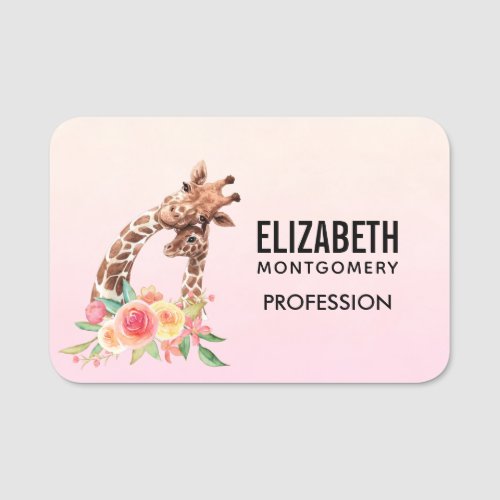 Cute Giraffe Watercolor Mom  Baby Name Tag