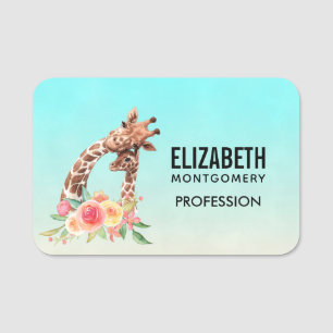 Cute Giraffe Watercolor Mom & Baby Name Tag