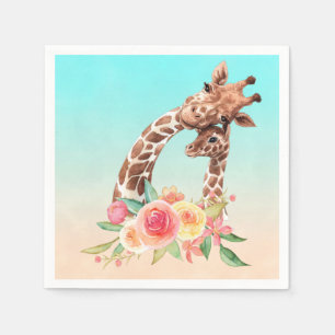 Cute Giraffe Watercolor Mom & Baby Napkins