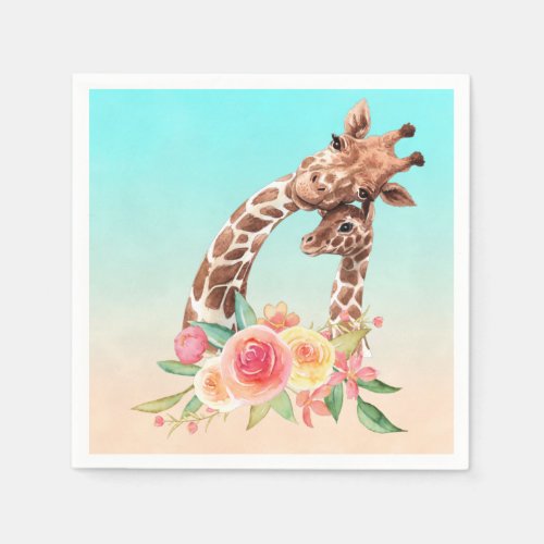 Cute Giraffe Watercolor Mom  Baby Napkins