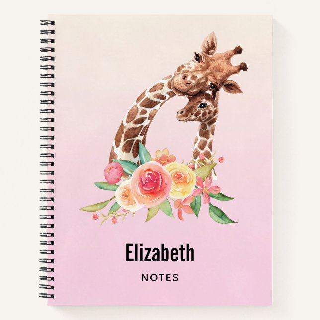 Cute Giraffe Watercolor Mom & Baby Notebook (Front)