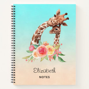 Cute Giraffe Watercolor Mom & Baby Notebook