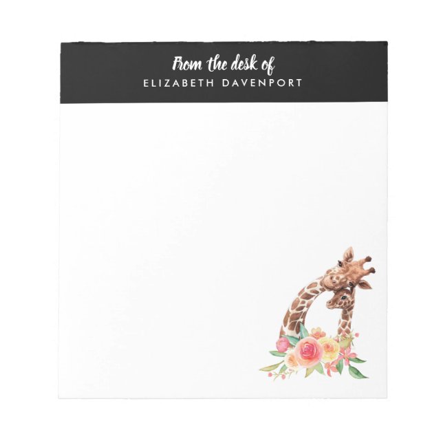 Cute Giraffe Watercolor Mom & Baby Notepad (Front)